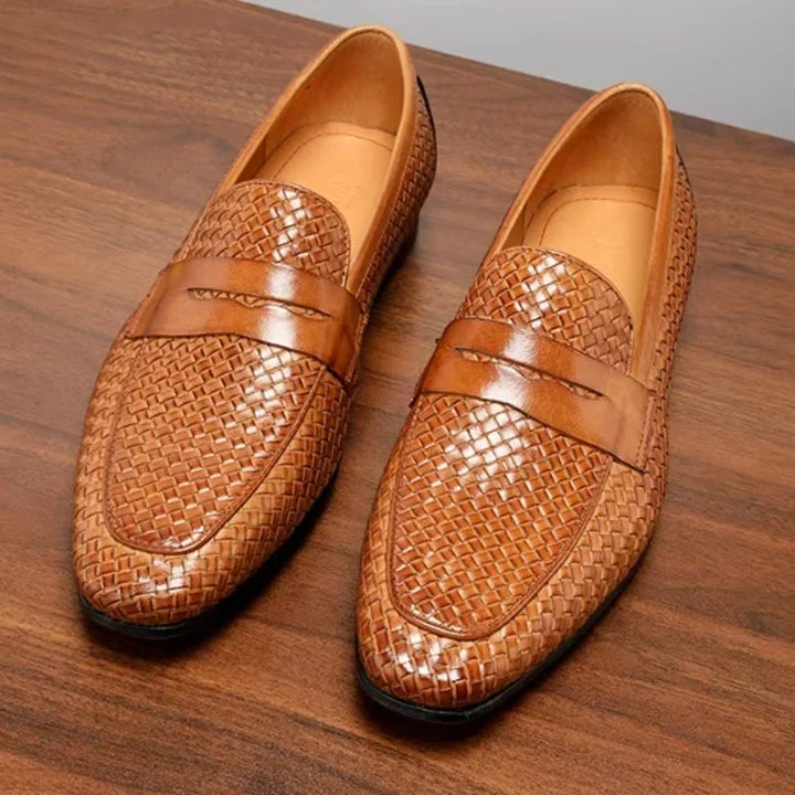 Summer Genuine Leather Breathable Woven Loafers Shoes
