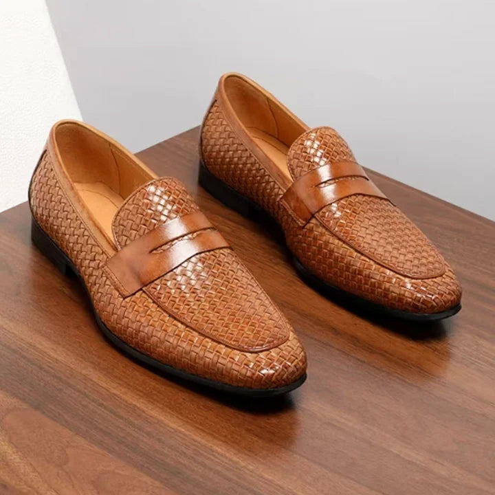 Summer Genuine Leather Breathable Woven Loafers Shoes