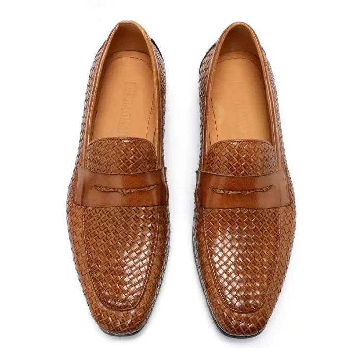 Summer Genuine Leather Breathable Woven Loafers Shoes