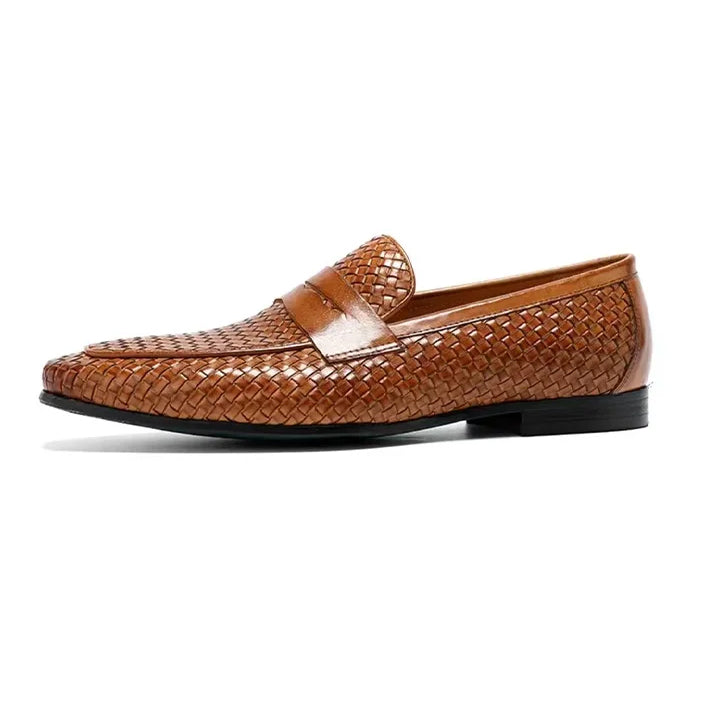 Summer Genuine Leather Breathable Woven Loafers Shoes