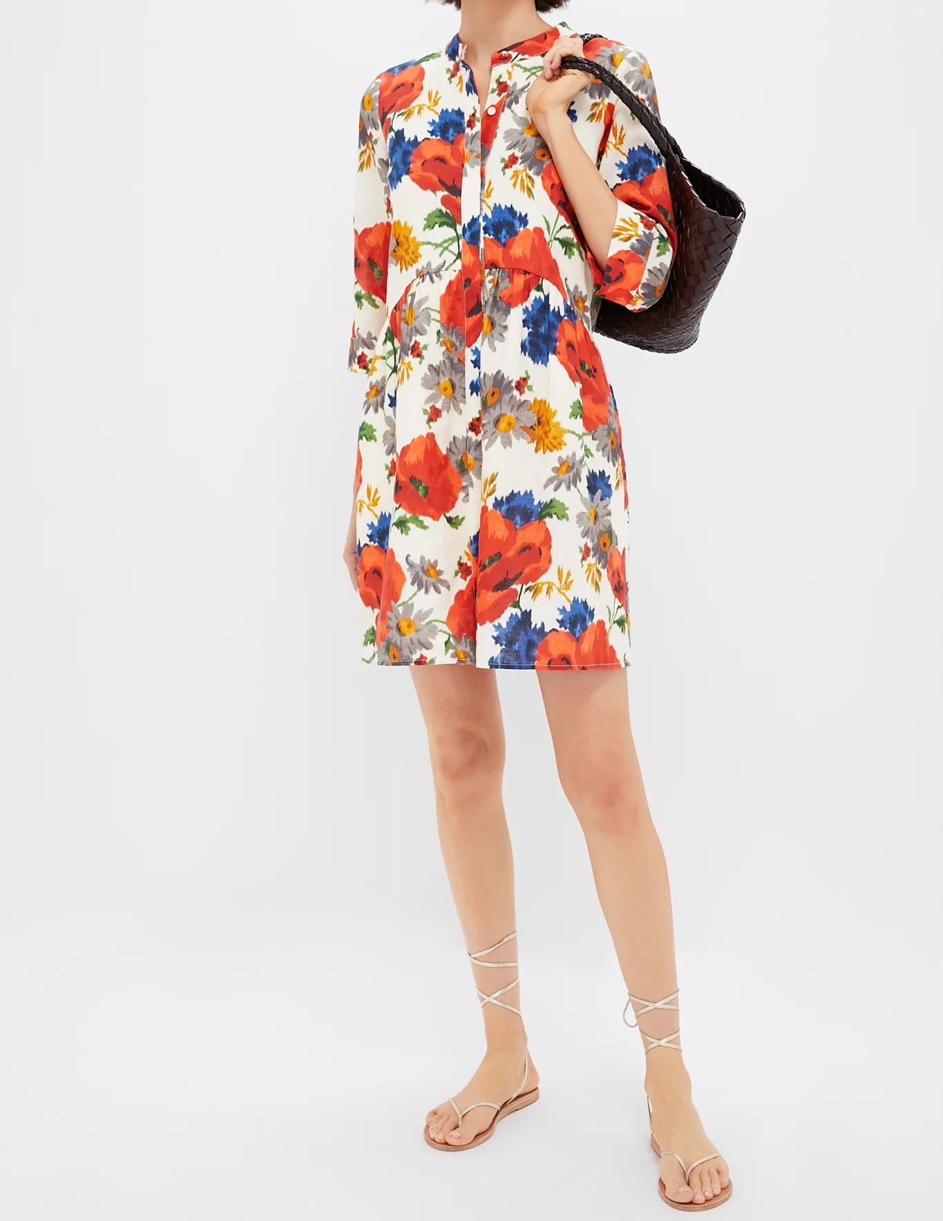 Crimson Poppy Cotton Linen Royal Shirt Dress