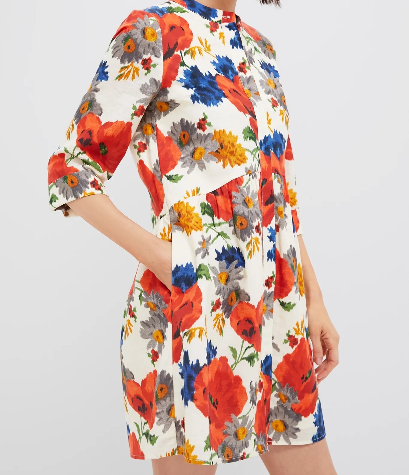 Crimson Poppy Cotton Linen Royal Shirt Dress