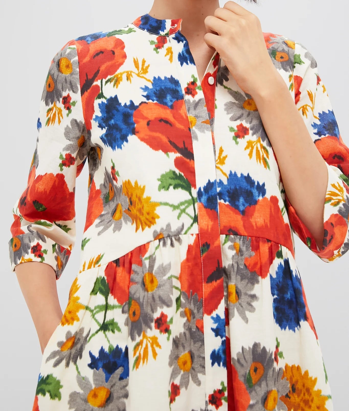 Crimson Poppy Cotton Linen Royal Shirt Dress