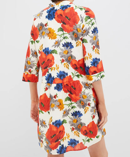 Crimson Poppy Cotton Linen Royal Shirt Dress
