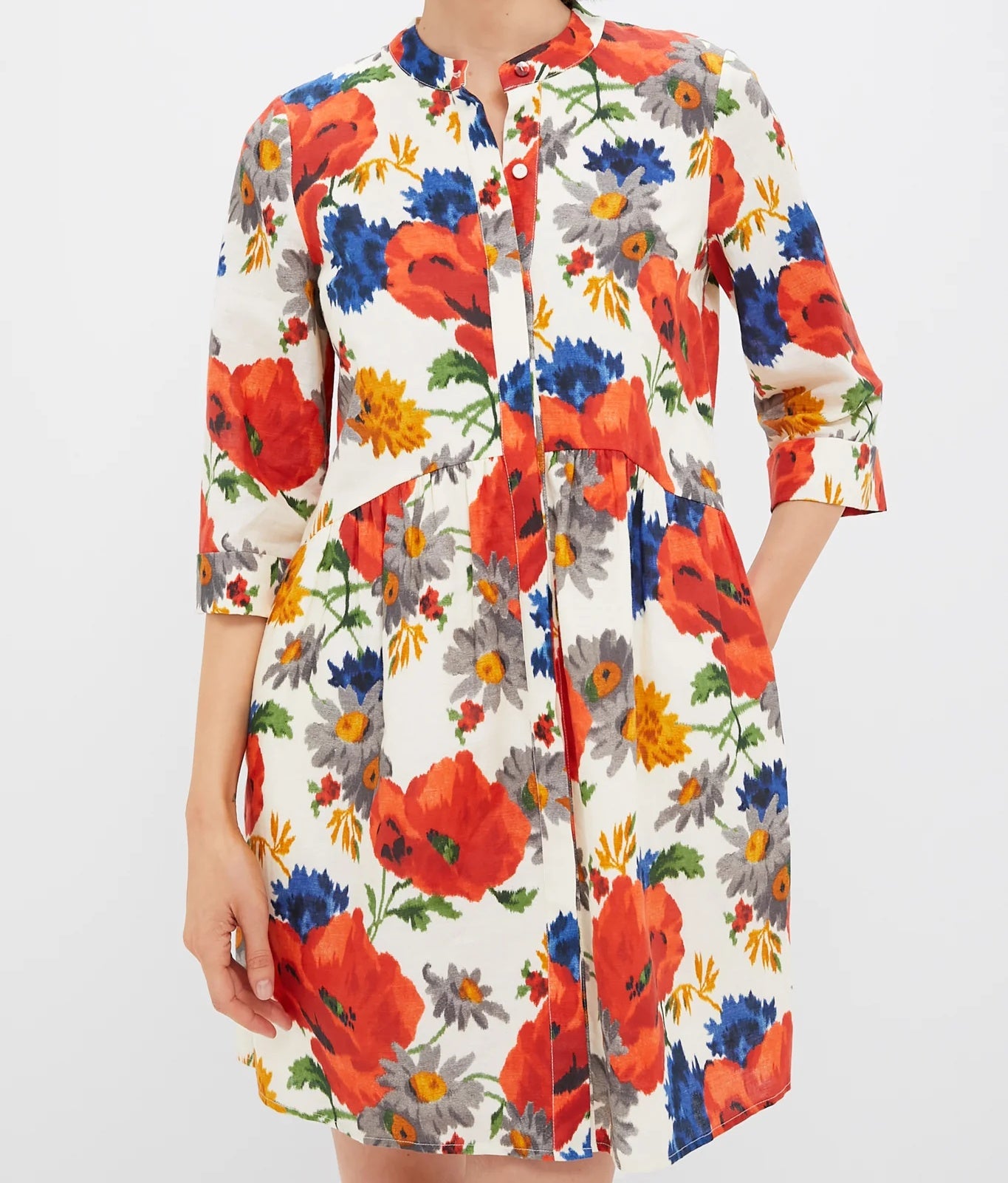 Crimson Poppy Cotton Linen Royal Shirt Dress