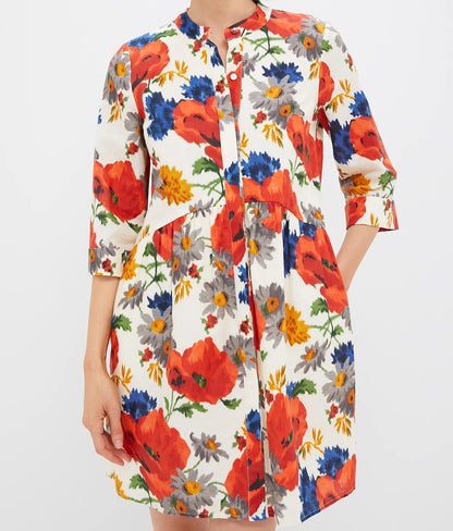 Crimson Poppy Cotton Linen Royal Shirt Dress