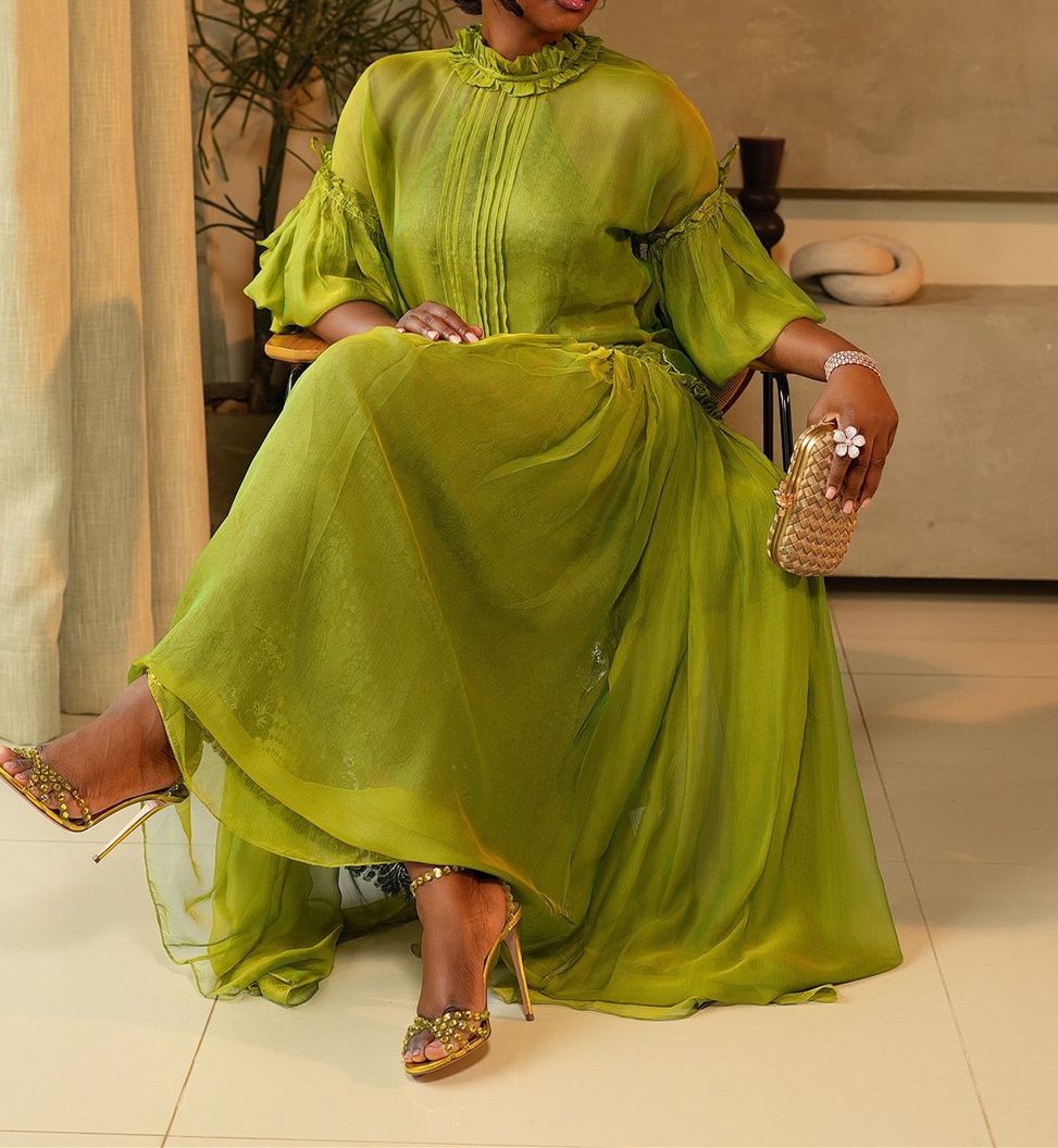 (⏰Last Day Promotion $40 OFF)-Green Tulle Long Sleeve Maxi Dress