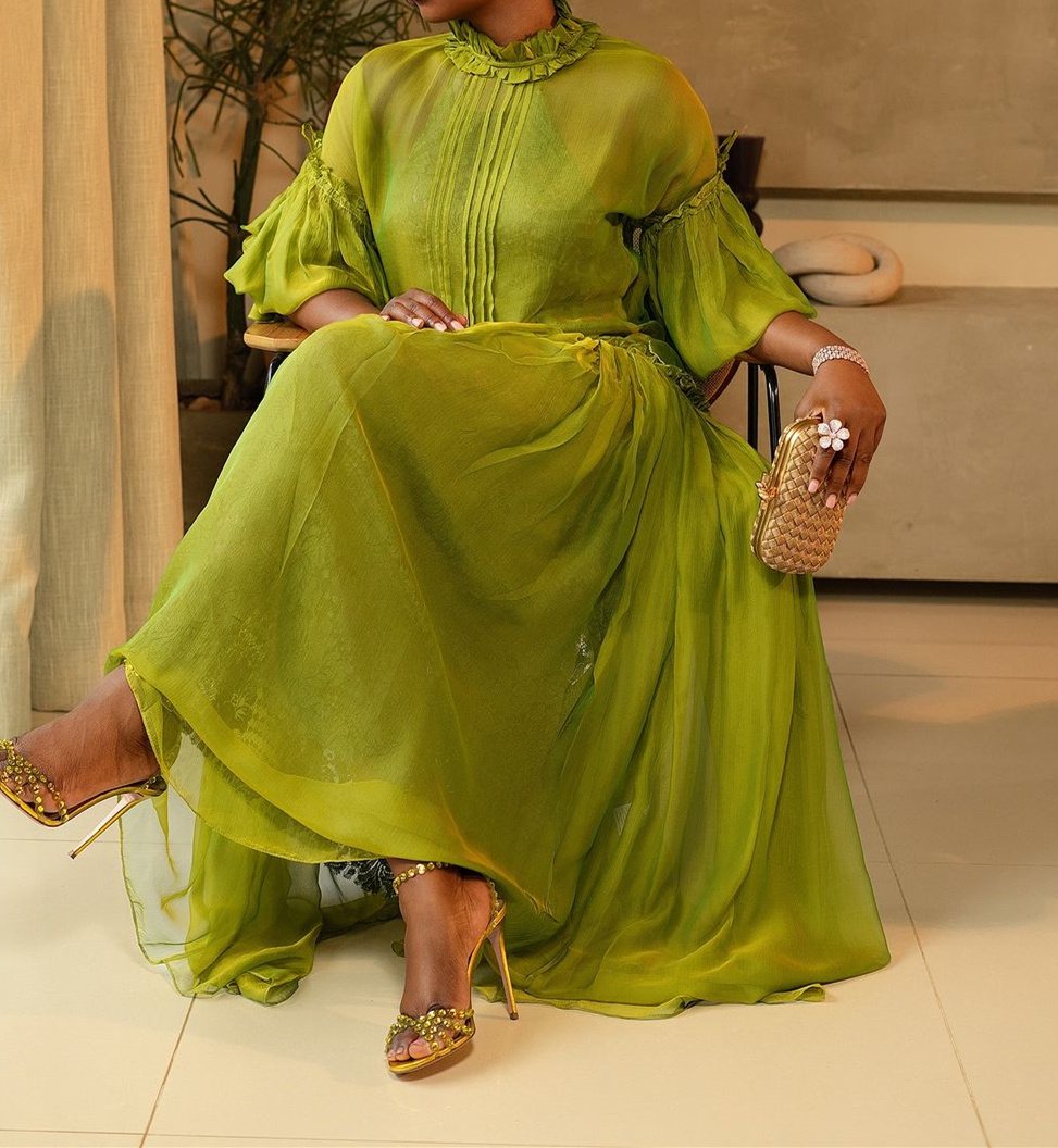 (⏰Last Day Promotion $40 OFF)-Green Tulle Long Sleeve Maxi Dress