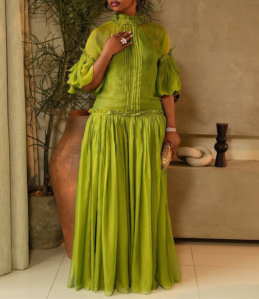 (⏰Last Day Promotion $40 OFF)-Green Tulle Long Sleeve Maxi Dress