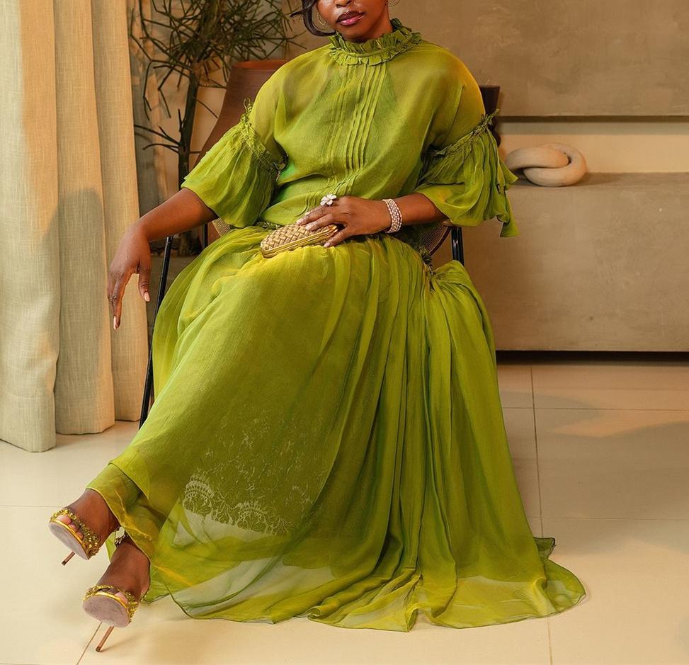 (⏰Last Day Promotion $40 OFF)-Green Tulle Long Sleeve Maxi Dress