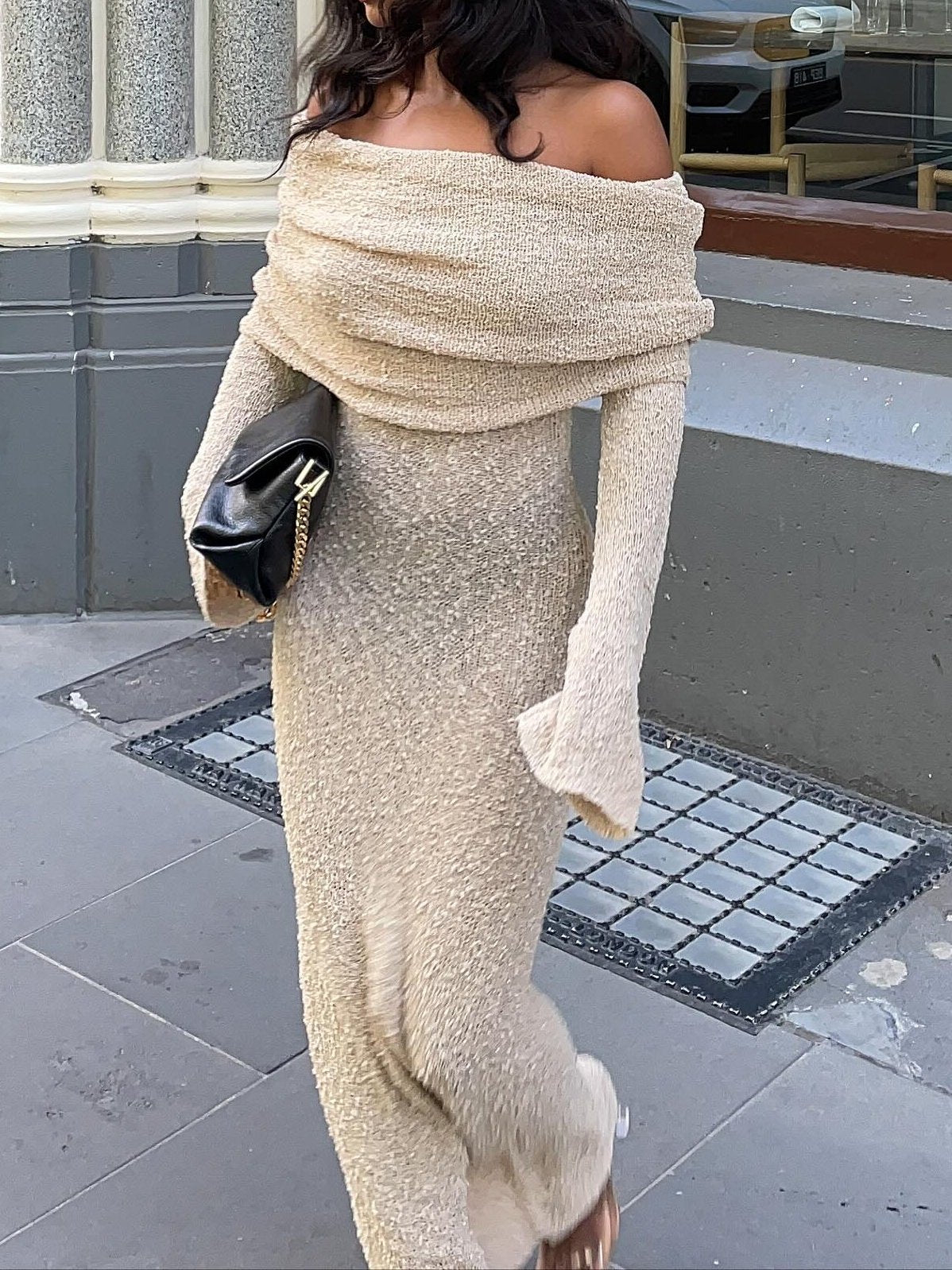 One Shoulder Long Sleeve Fashion Maxi Dress