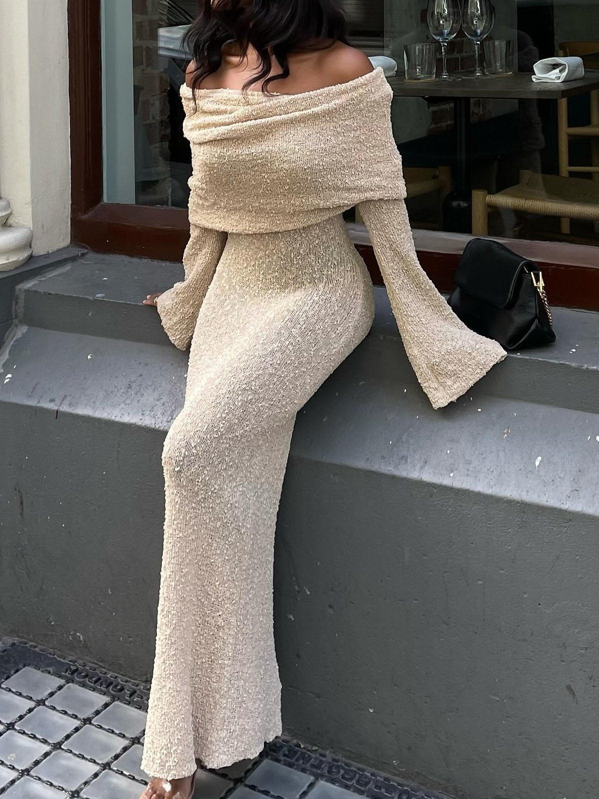 One Shoulder Long Sleeve Fashion Maxi Dress