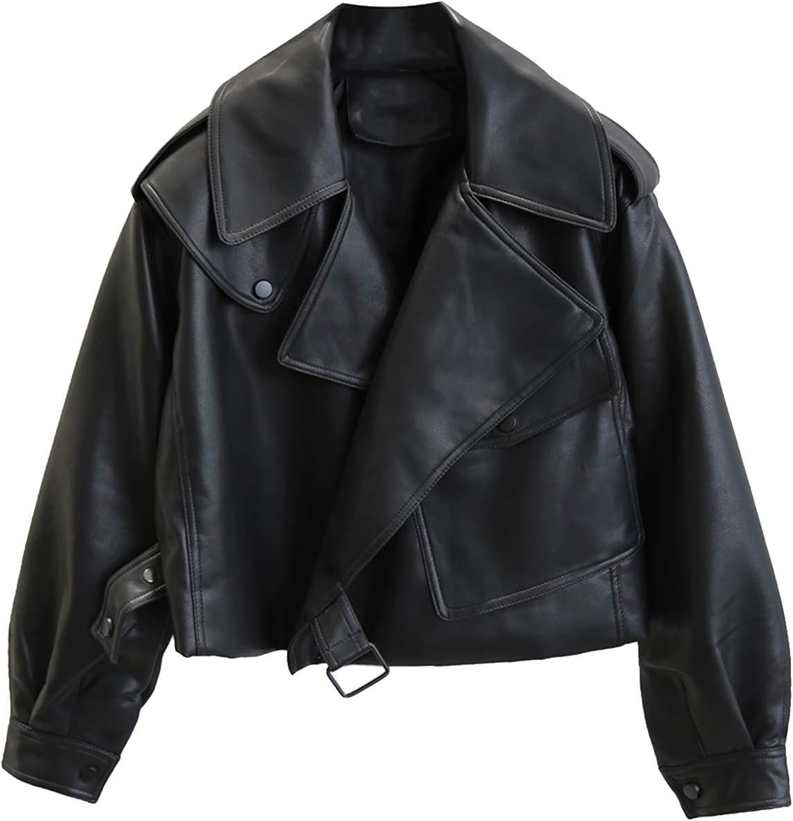 Black Biker Leather Jacket Coat