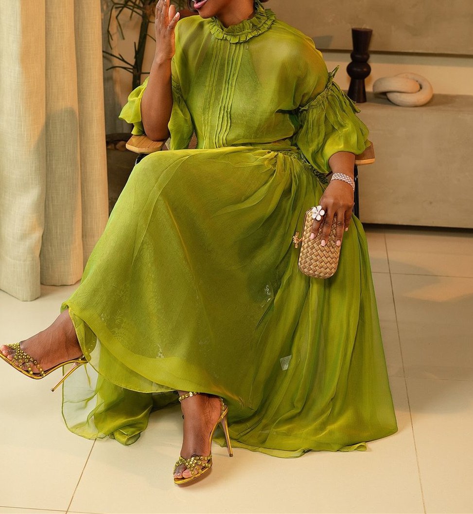 (⏰Last Day Promotion $40 OFF)-Green Tulle Long Sleeve Maxi Dress